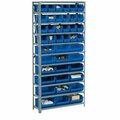 Global Industrial Steel Open Shelving with 30 Blue Plastic Stacking Bins 11 Shelves, 36x12x73 603250BL